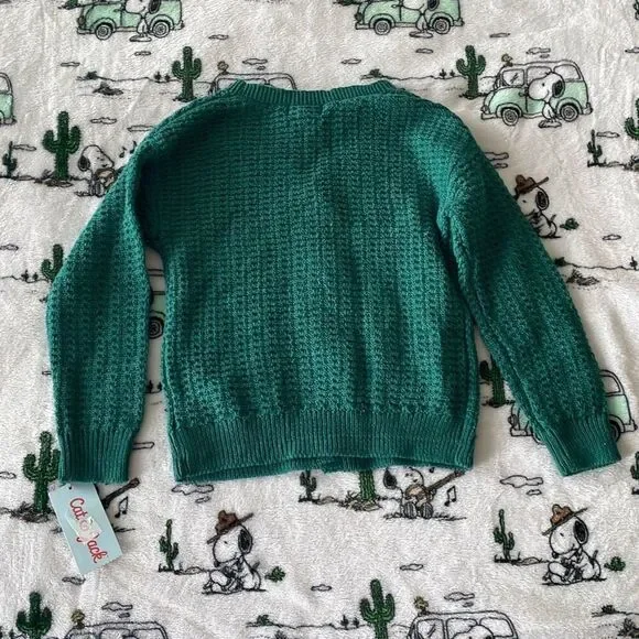 Cat & jack long sleeve green knit cardigan button down v neck sweater size 4T - Picture 7 of 9